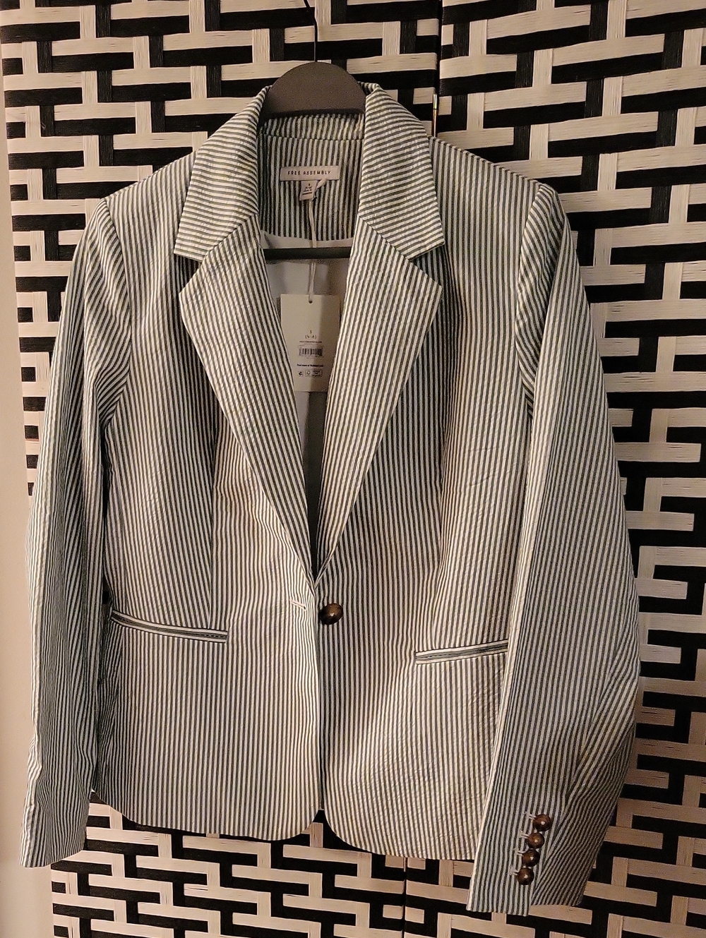 Striped Single-Button Blazer - Green & White by FREE ASSEMBLY